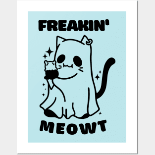 Funny and Cute Halloween Ghost Freakin' Meowt Posters and Art